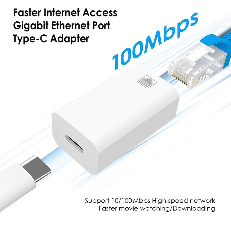 USB C to RJ45 Ethernet Adapter, Gigabit 100Mbps Network LAN Converter, USB-C Female to RJ45 Female Wired Ethernet Hub for Laptop PC Tablet, White