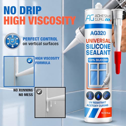 Adhesive Guru All Purpose Clear Silicone Sealant Waterproof 10.15 fl.oz, 100% Silicone Caulk, Weatherproof & Flexible Adhesive Sealant for Indoor and Outdoor Use, Transparent - 1 Pack 10.15 fl oz