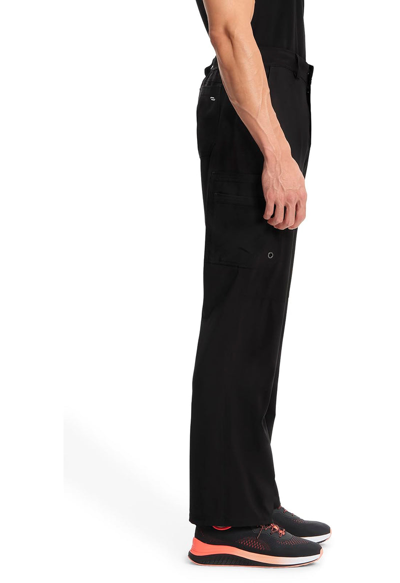 Cherokee Infinity Men Scrub Pants, 6 Pockets, Tapered Leg with Zip Fly Front and Inside Functional Drawstring Cargo - CK200A Large Black