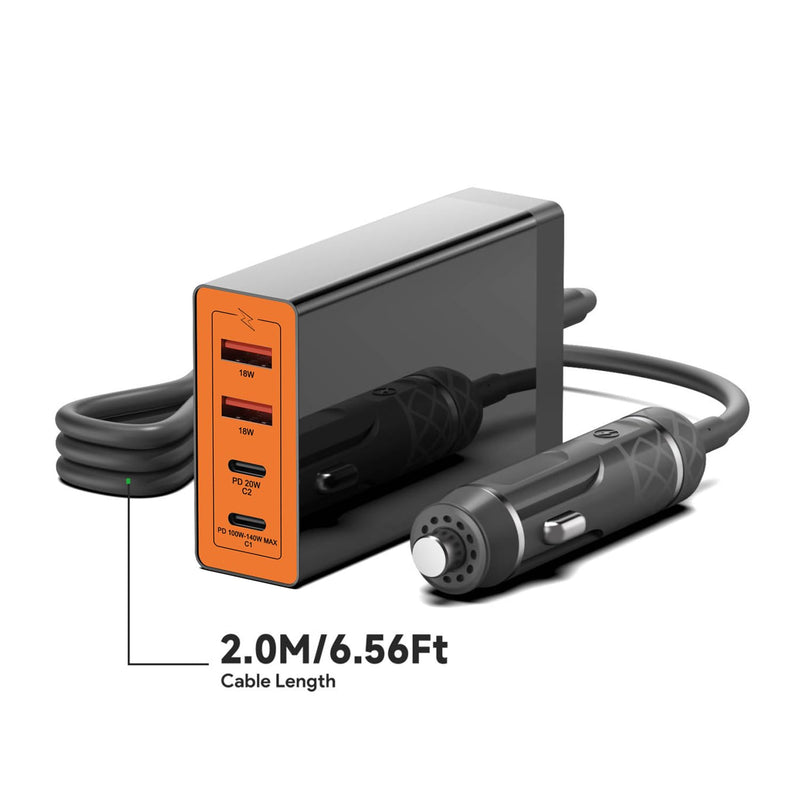 KFD 156W Car Charging Staition,140W USB C Laptop Car Charger,PD3.1&QC3.0 Fast Charging Cigarette Lighter Car USB Charger Multi Port 6.56FT Cable for MacBook/iPad/40W iPhone 17 15 Pro Max/Samsung S25