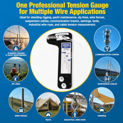 PT-2 Sailboat Rigging Tension Gauge – Professional Sailboat Cable Tension Tool & Wire Rope Meter for 3/16", 7/32", 1/4" Diameter, Hands-Off Boat Sailing Rigging Tension Tester, 0-2000 lb Range