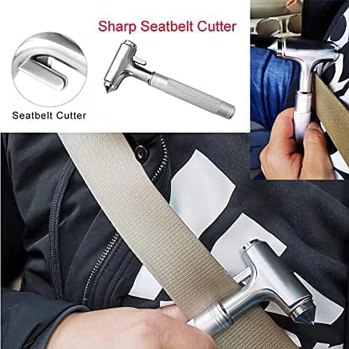Premium Car Glass Breaker with Seat Belt Cutter - Automotive Safety Hammer - Emergecy Escape Tool, Car Autoaccessory Metal Window Hammer, Vehicle Hard Aluminium Alloy Head Design(Silver) Silver 1