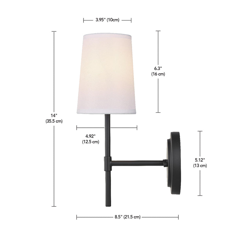 GLOBE Electric 51859 1-Light Wall Sconce, Matte Black, White Fabric Shade, Wall Lighting, Wall Lamp Dimmable, Wall Lights for Bedroom, Kitchen Sconces Wall Lighting, Home Décor, Bulb Not Included Matte Black, White Shade