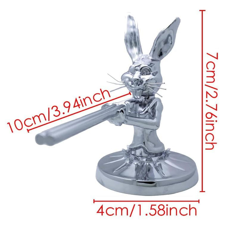 Leheybia Rabbit Gunner Hood Ornament 3D Rabbit Metal Car Hood Ornaments Galvanizing Hand Cast Statue with Mounting Screw Set for Car, Truck, Desktop and Home Decoration