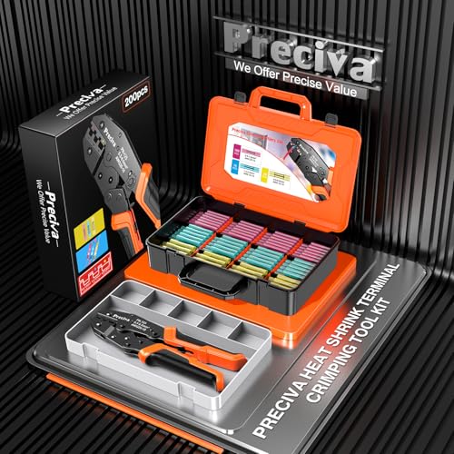 Preciva Wire Crimping Tool for Heat Shrink Connectors Kit, with 200PCS 22-10 AWG Heat Shrink Connectors,Ratcheting Crimper for Electrical, Automotive, Marine & Wiring Repairs 200PCS Heat Shrink Butt Connectors with Crimper