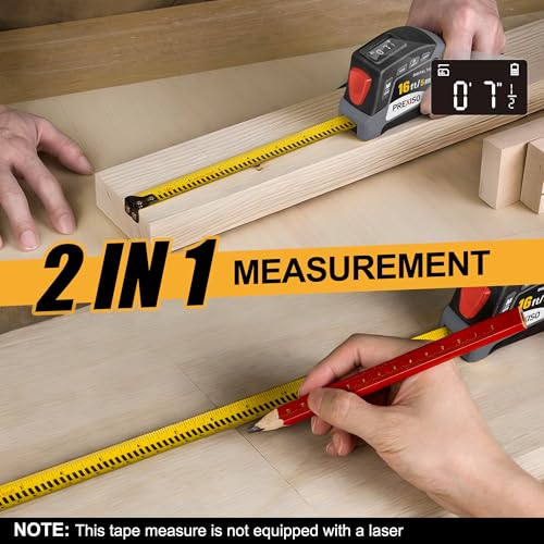PREXISO 2-in-1 Digital Tape Measure, 16Ft Digital Measuring Tape Auto Lock Grey