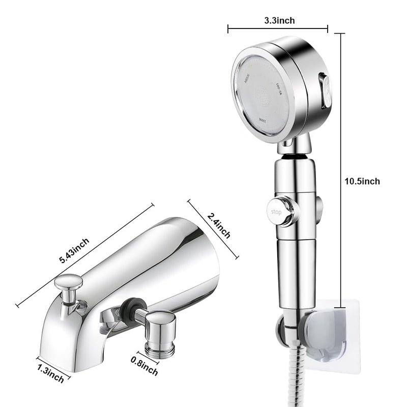 Chrome Tub Spout with Diverter slip fit 1/2 inch Copper Tube, High Pressure filtered Handheld Shower with 3 Spray Modes On/Off Switch, 59 inch hose, Bracket, No Drill Required Install Shower set