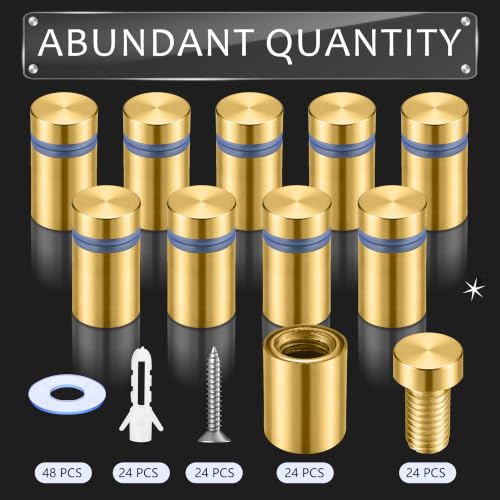 Pelopy 24 Pcs Sign Standoff Screws Advertising Screws Stainless Steel Wall Standoff Mounts Glass Acrylic Nail (1/2 x 3/4 Inch,Gold) 1/2 x 3/4 Inch Gold