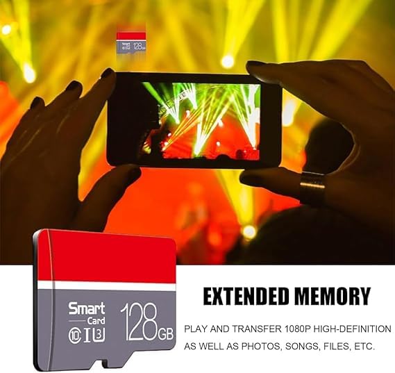 128GB High Speed SD Card with Adapter, TF Card for Security Cameras, Smartphones,Tablets,Drones - U3,Class 10,A1,Full HD Video (Grey)