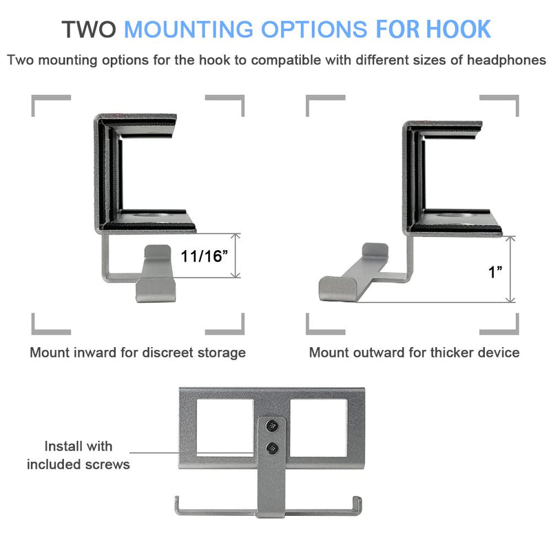 IFCASE Under Desk Laptop Mount & Headphone Holder with Adhesive & Screw, Hard Aluminum Under Table Desk Holder for Laptop, Mac Mini, MacBook Pro (Silver) Silver (with Hook)