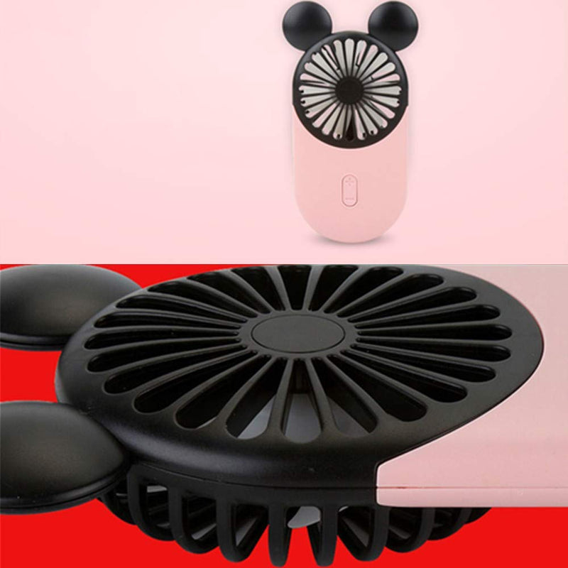 Cute Personal Mini Fan, Handheld & Portable USB Rechargeable Fan with Beautiful LED Light, 3 Adjustable Speeds, Portable Holder, for Indoor Or Outdoor Activities, Cute Mouse (Pink) Pink