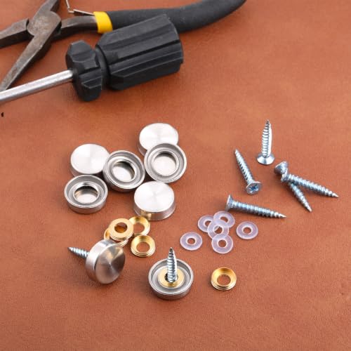 24 Pcs Screw Cap Covers Decorative Screws with Caps Mirror Stainless Steel Screw Cover Cap Brushed Finish Decorative Screws Cover Fasteners for Sign Advertising Mirrors - 0.63"/16mm Diameter