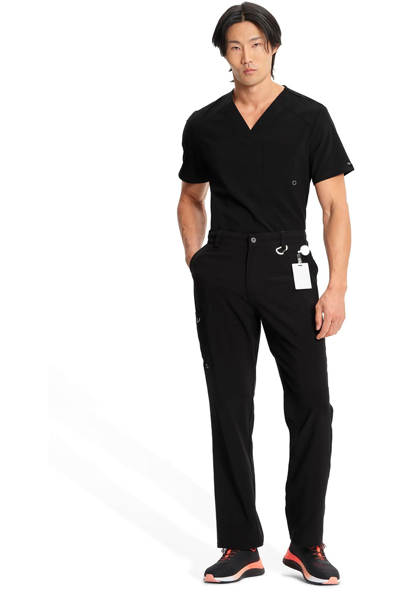 Cherokee Infinity Men Scrub Pants, 6 Pockets, Tapered Leg with Zip Fly Front and Inside Functional Drawstring Cargo - CK200A Large Black
