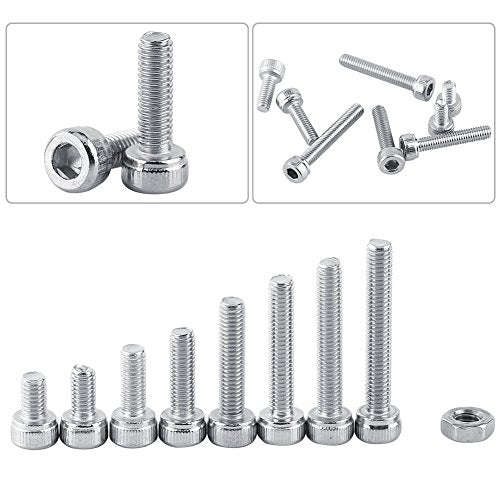 340Pcs 304 Stainless Steel Hex Socket Head Screws Bolts Nuts Assortment Kit with Storage Box, M3 x 5/6/8/10/12/14/16/18/20mm, Combination Screw