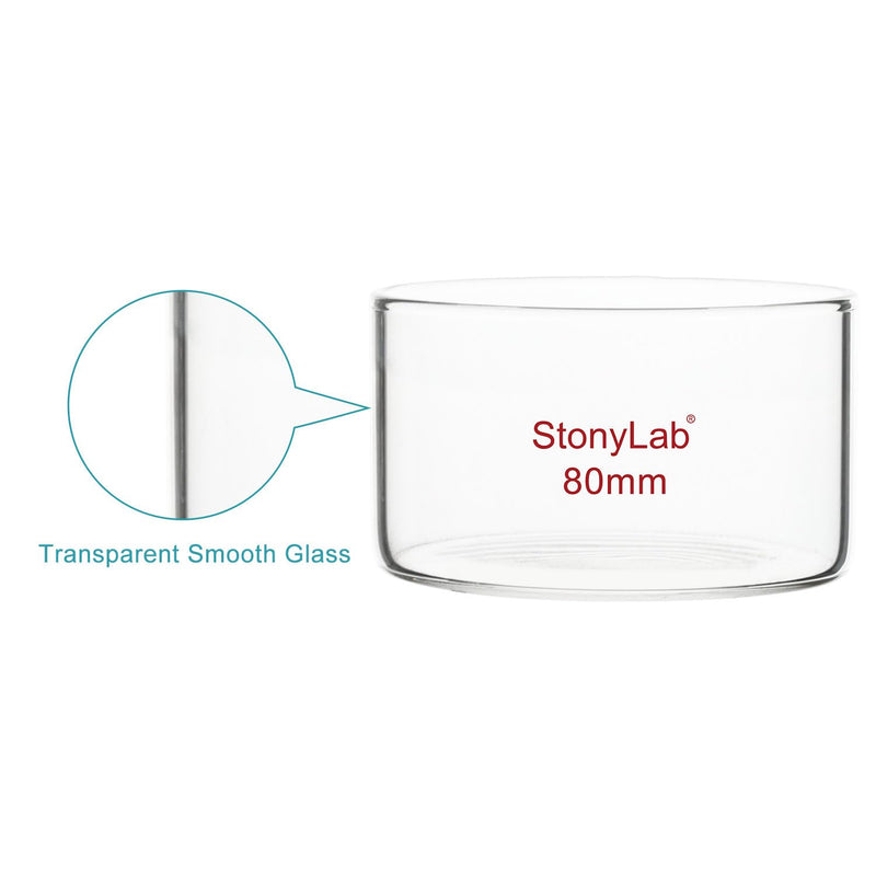 stonylab Crystallizing Dish, Thick-Wall High Borosilicate Glass Crystallizing Dishes for Crystallization and Evaporation Lab Glassware, Flat Bottom, No Spout, O.D. 80 mm, 100 ml (Pack of 2) 100 ml (Pack of 2)