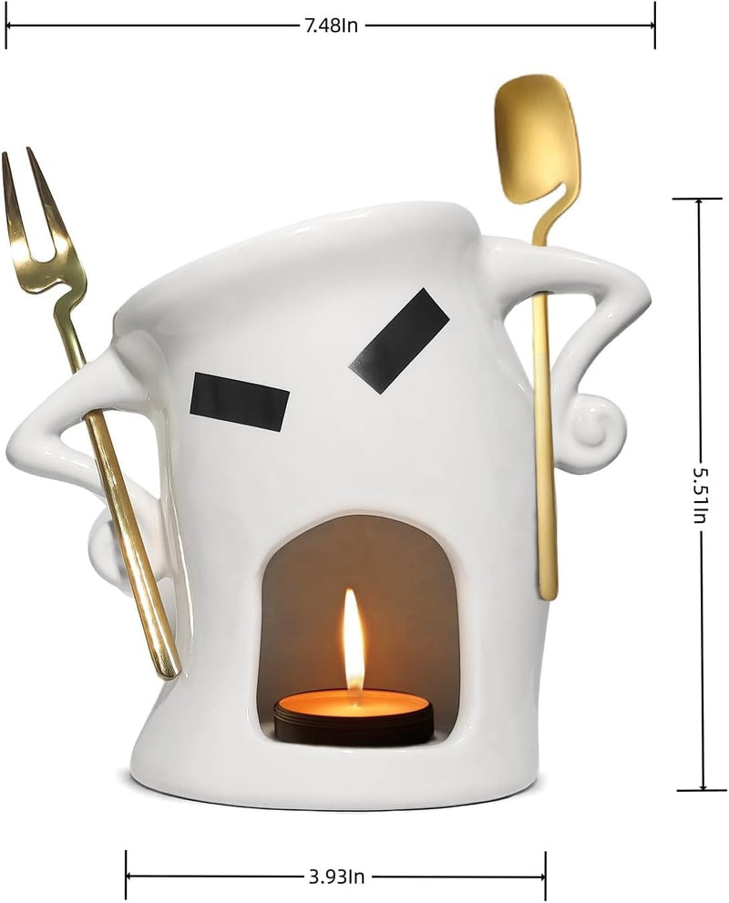 Chocolate Fondue Mug with Attitude - Ceramic Melting Cup for Chocolate Fondue Set, Mini Dessert Party with Fork & Shovel (Gold) Gold