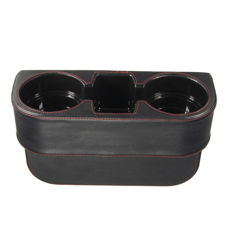 Car Cup Holder, Auto Cup Drink Holders，Multifunctional Auto Front Seat Organizer with PU Leather Cover, Gap Filler Storage Box Coin Bucket Console Side Pocket Cell Mobile Phone Holder (Black) Black