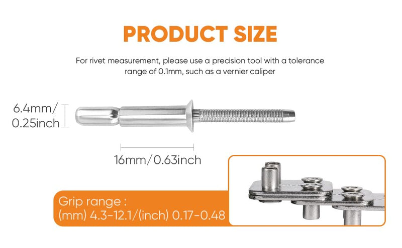 ALLCLEAN 1/4" x 5/8" Industrial-Grade Internal Lock Dome Head Structural Rivets Pop Rivets – Robust Connections Designed for Heavy-Duty Projects - 30 Pack (1/4"×5/8") 1/4"×5/8"
