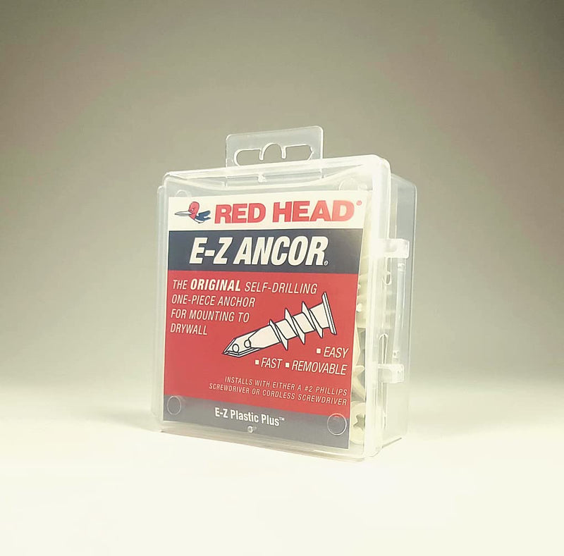 25 Qty Red Head EZ Ancor Nylon Plastic Self Drilling Drywall Anchors with Screws,Up to 75 Lbs,EZP25,White
