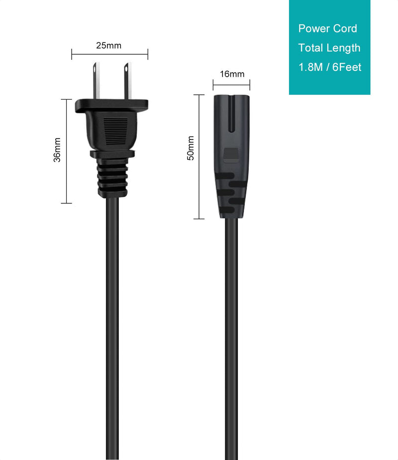 TV Power Cord AC Cable for Samsung 24" 32" 40" 43" 48" 49" 50" 55" 60" 65" 75" Inch LCD HD Smart 4K Curved TV UN55RU8000FXZA UN65RU7100FXZA UN43NU6900FXZA, 2-Slot to 2-Prong Replacement Cable 6Ft 6 Feet