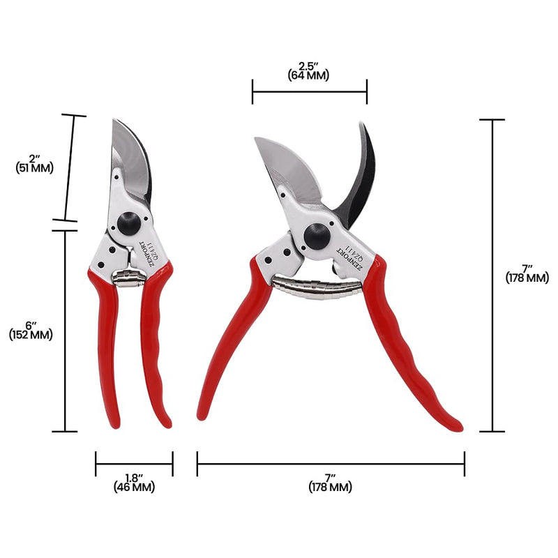 Zenport QZ411 Narrow Head Professional Pruner, 1-Inch Cut, 8.25-Inch Long