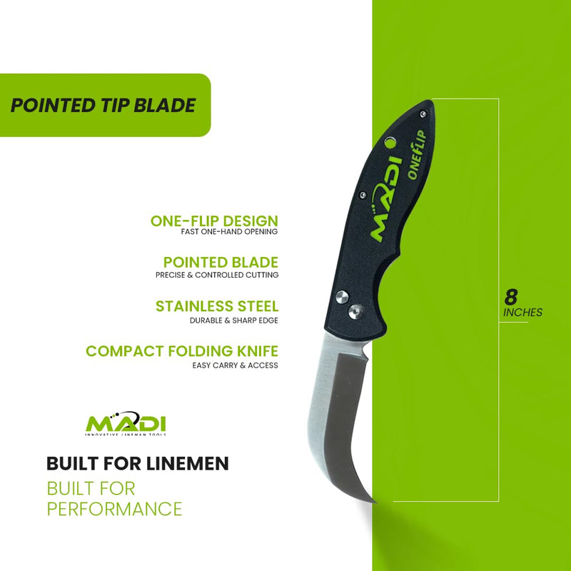 MADI PTOLK-1P OneFlip Lineman Knife (Pointed), Stainless steel