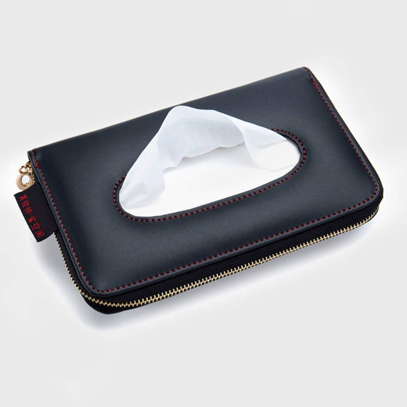 Car Tissue Holder, Sun Visor Tissue Holder, Car Visor Napkin Holder, PU Leather Backseat Tissue Case Holder for Car Vehicle with Zipper (Black) Black