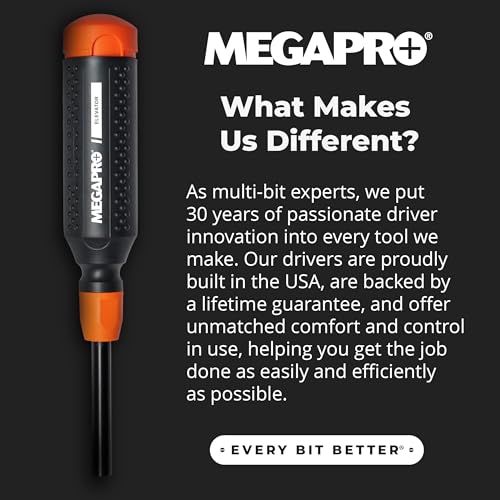 Megapro® Elevator Multi-Bit Screwdriver | Includes ¼” Hex Shaft |Phillips, Flat, Spanner, Torx Pin | Elevator Installation and Maintenance
