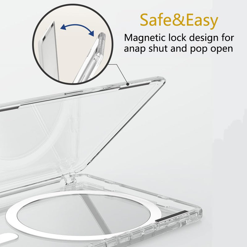 MagSafe Compatible Wallet with Stand,Slim Clear Magnetic Card Holder (2 Cards),Strong Snap-On Phone Wallet for iPhone 17/16/15/14/13/12 & Pixel 10 Pro/XL/Fold (Clear, open side to side)