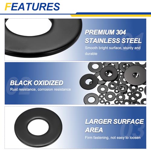 50Pcs Flat Large Fender Washers,304SS 5/16"x1"ODx0.08 Thick Black 5/16"x1"ODx0.08"Thick 50