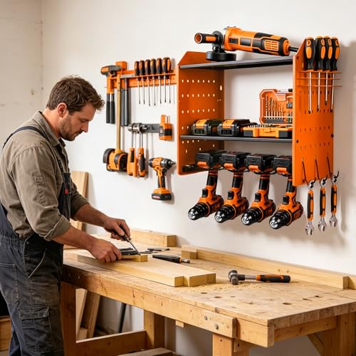 Drill Holder, Power Tool Organizer, Tool Storage Rack with 4 Drill Holders Orange 3
