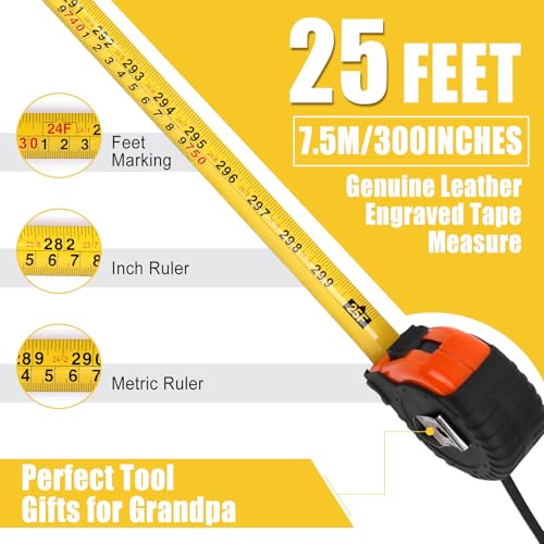 Gifts for Son, Stocking Stuffers for Men, Tool Gifts for Men Genuine Leather Engraved 25 FT Tape Measure, Gifts for Son from Mom