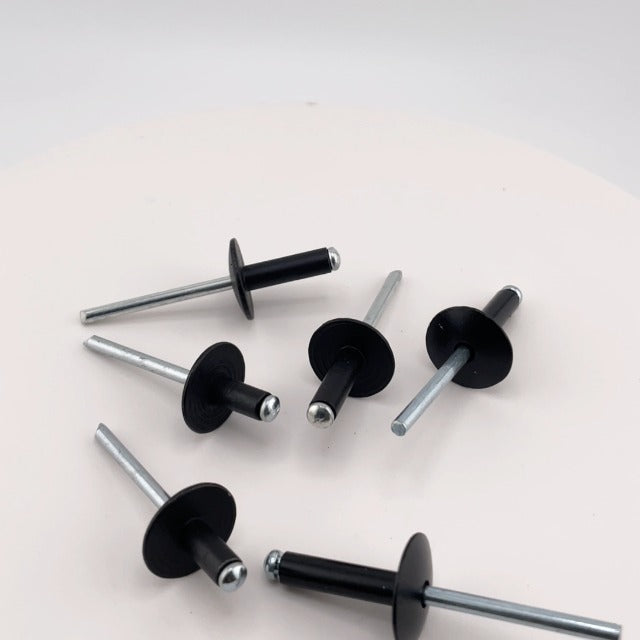 Alloypro 50pcs Black Large Flange Blind Rivets, Aluminum,Flange Diameter 5/8" (16 mm),Pop Rivets Assortment Kit Blind Rivet,3/16" x 3/4",Grip Range(13-16mm) Black 4.8*19mm