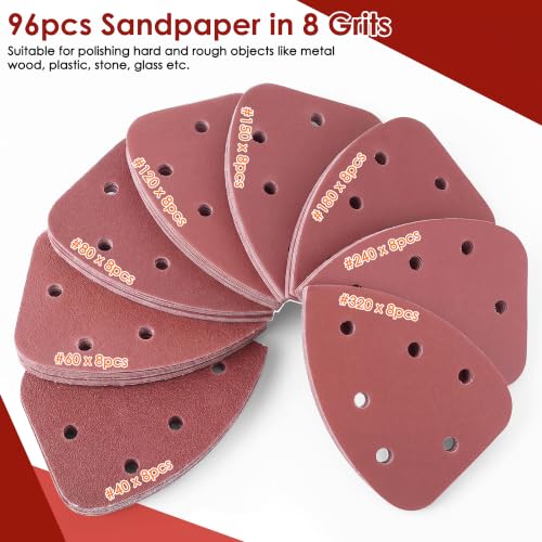96 Pcs Mouse Sander Sandpaper Detail Sanding Pads,No Cut Line 96 no cut line