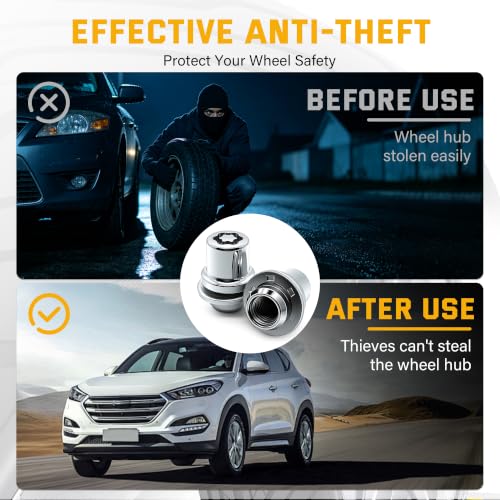 Anti Theft Wheel Lock Lug Nut Set M12 x 1.5 Compatible with Toyota Camry Tacoma Corolla Highlander Avalon RAV4 Sienna Venza Celica Prius Matrix CHR Mirai Lexus RX350 IS250 ES350 NX200T, 00276-00900