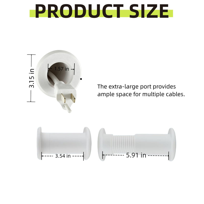 2 pack Cable Pass Through Wall Port 3.54" - 5.91" Wall Thickness (White) - Pass Cables from one Side of a Wall or Barrier to The Other 2