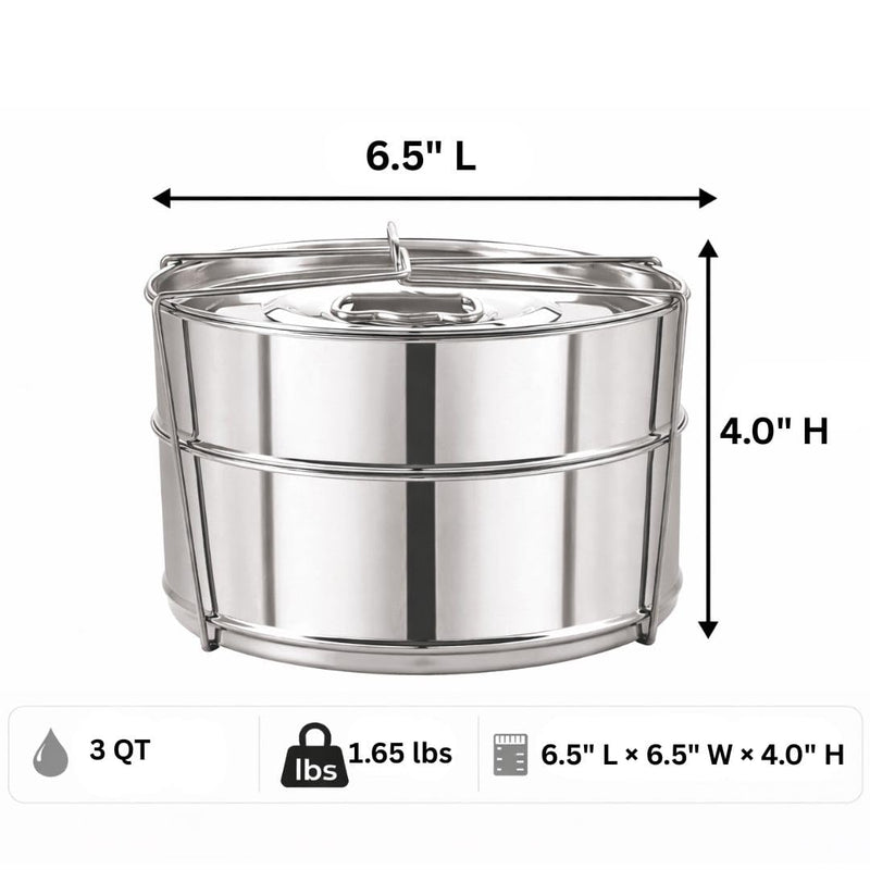 Stackable Stainless Steel Insert Pans - 3QT- Inserts for Instant Pot - Pan for Instapot - Accessories for Instant Pot 3QT and above - Pressure Cooker Steamer Accessories - 6.5" L × 6.5" W × 4.0" H