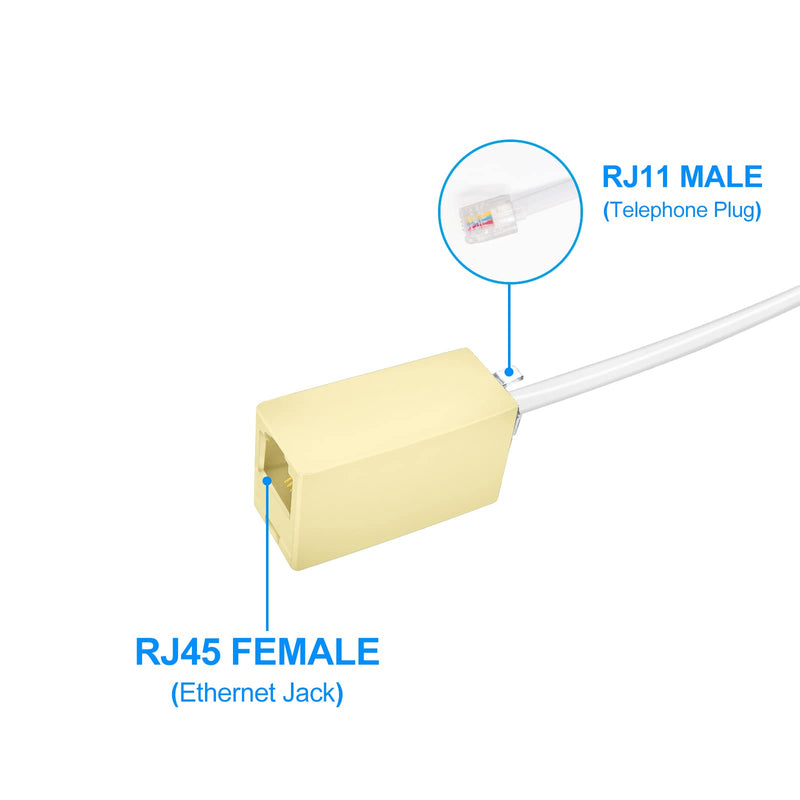 OLIREXD 10 FT RJ11 6P4C Telephone Extension Cable with 30 PCS Adhesive Cable Organizers and 2 Female to Female Inline Couplers for Landline System, Answering Machine, Fax White - 10FT Cable