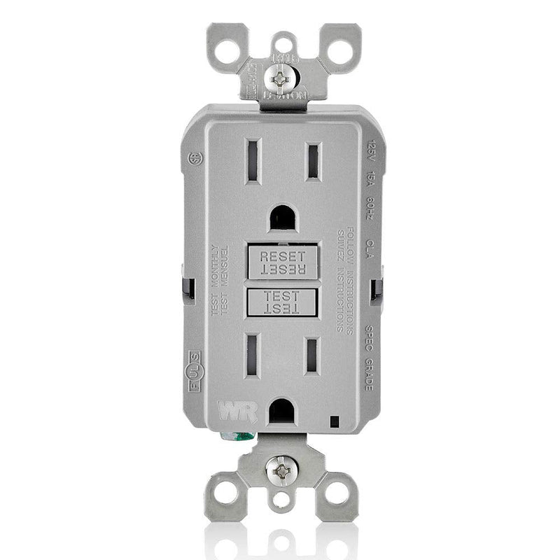 Leviton GFCI Weather-Resistant Outlet, 15 Amp, Self Test, Tamper-Resistant with LED Indicator Light, Outdoor Locations, GFWT1-GY, Gray