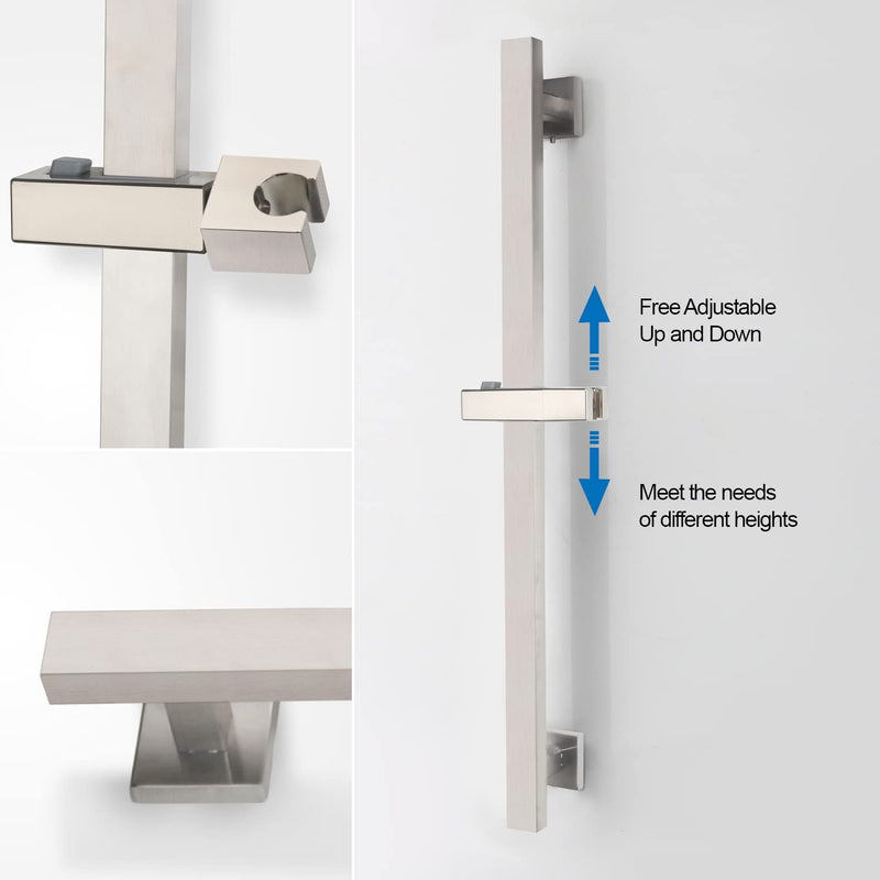 Bathroom Shower Slide Bar with 360° Adjustable Handheld Shower Head Holder Wall Mount Shower Bar SUS 304 Stainless Steel, Brushed Nickel
