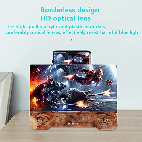 14 Inch Phone Screen Amplifier with Bluetooth Speaker Foldable Phone Holder Suit for All Smartphones (Wood Grain) Wood Grain