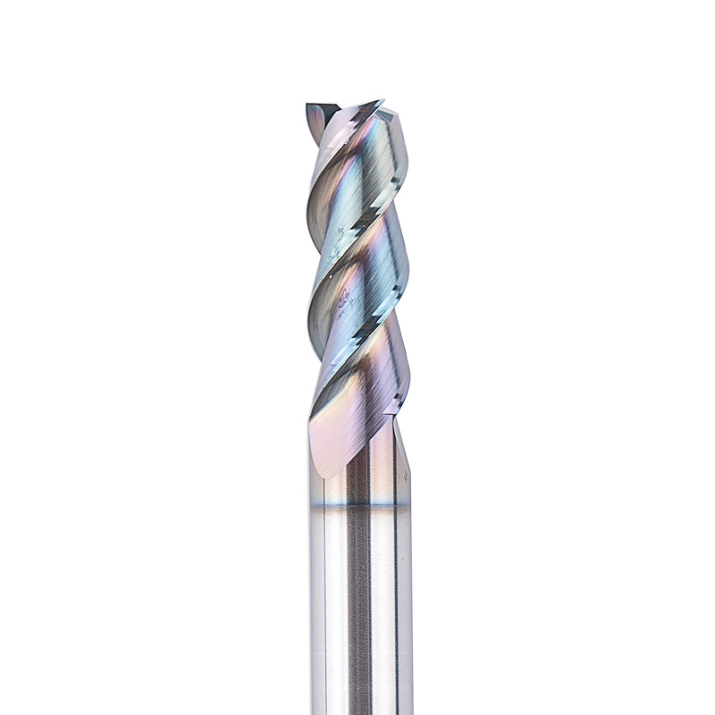 SpeTool 2Pcs 1/4" Shank Aluminum End Mill Set 3 Flute CNC Spiral Router Bits 2-1/2" OVL Extra Long Life Coated Non-Ferrous Metal Upcut Router Bit Tool