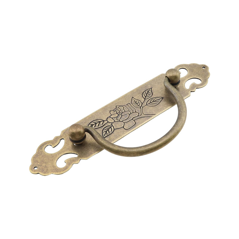 4PCS Antique Flat Bronze Cabinet Pulls Brass Decorative Handles with Engraved Pattern 3" Hole to Hole for Retro Style Furniture Style B-4 Pcs