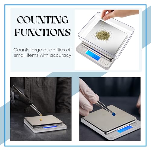 Copkim 2 Pack Digital Gram Scale 500g/0.01g, Portable Jewelry Food Scale with 20g Calibration Weight Accessories, Tweezers, LCD Display High Precision Kitchen Multifunctional Stainless Steel