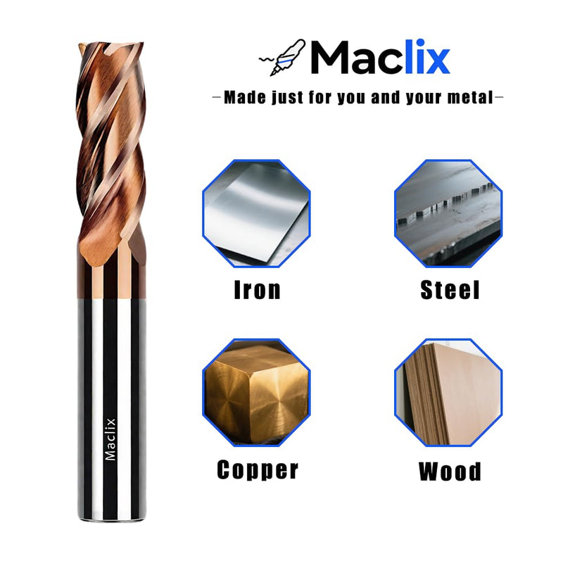 2pcs 1/2" Carbide End Mill Bits Set - 1/2" Diamter,3'' Overall Length - 4 Flutes Milling Bits for Alloy Steels, Hardened Steels, Copper, Cast Iron 1/2 inch