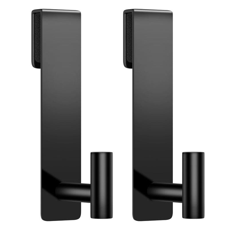 Shower Door Hooks, Heavy Duty Rack Hooks for Robe, Stainless Steel Towel Hooks for Bathroom, Fits Frameless Glass Shower Doors up to 3/8" (10mm) Thick (Black, 2 Pack) "T" Shape- 2 Pack Black