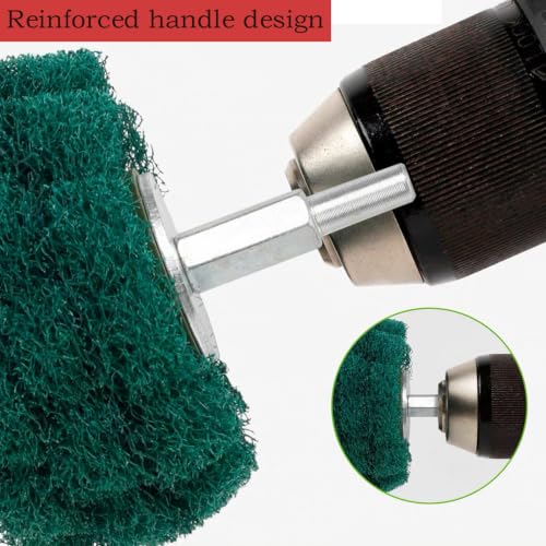 6 Pcs Scouring Pads Non Woven Abrasive Drill Cleaning Kit, Abrasive Buffing Polishing Wheel Drill Attachment Set, 3 Green and 3 Red Green/Red