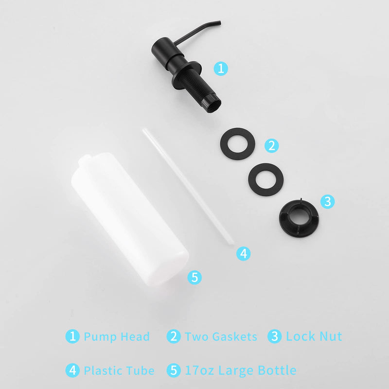 Fapully Built in Soap Dispenser,Stainless Steel 17OZ Dsih Soap Dispenser or Lotion for Kitchen Sink Matte Black