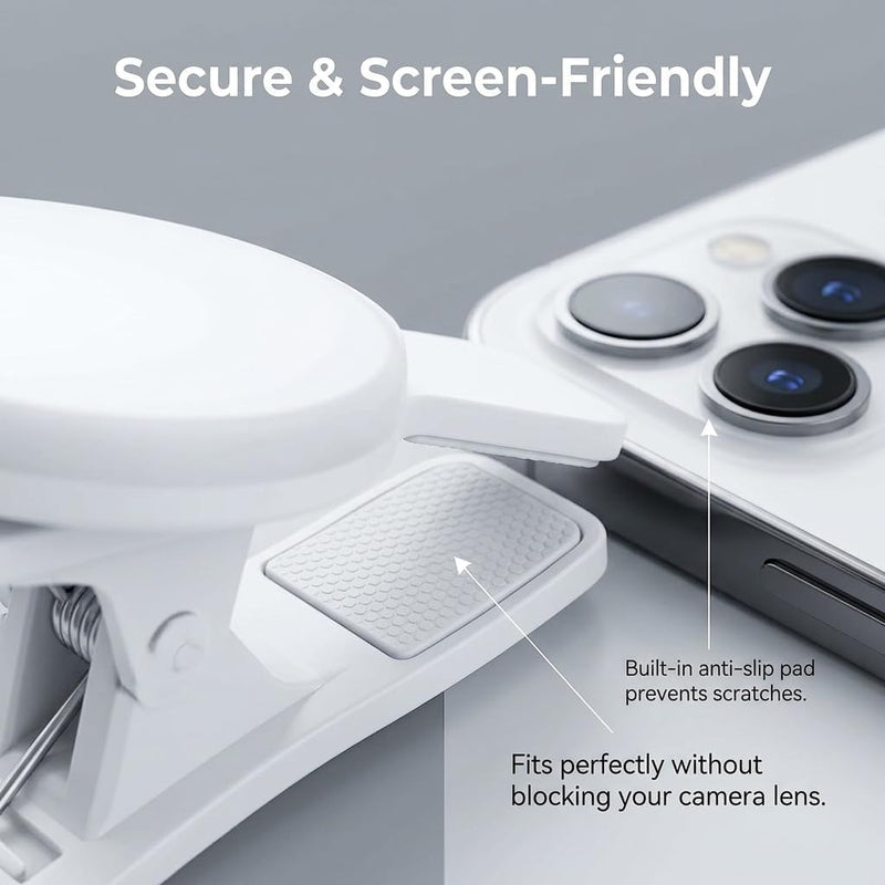 2Pcs Mini LED Ring Light for Phone, Rechargeable Clip On Selfie Light | Portable Adjustable Brightness LED Lighting for Video Recording, Compatible with iPhone, iPad, Laptop (White)
