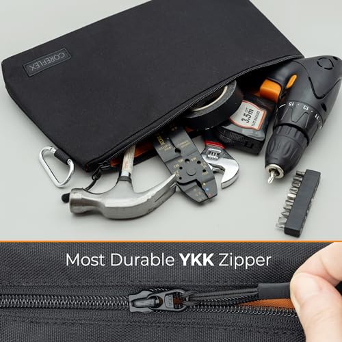 COREFLEX Premium Tool Pouch Zipper Bag, Small Tool Bag, Multipurpose Storage pouch, Heavy duty Flat Bottom Tool bag with YKK Zipper (6 pack Combo mixed size) 6 pack Combo mixed size Khaki